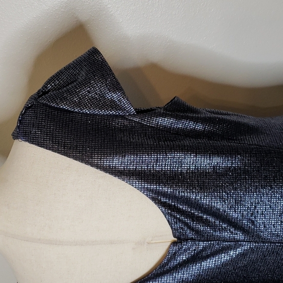 NEW Tahari ASL Navy Blue Metallic Sequin Ruch Cowl Neck Dress Elegant Castlecore - Picture 10 of 14